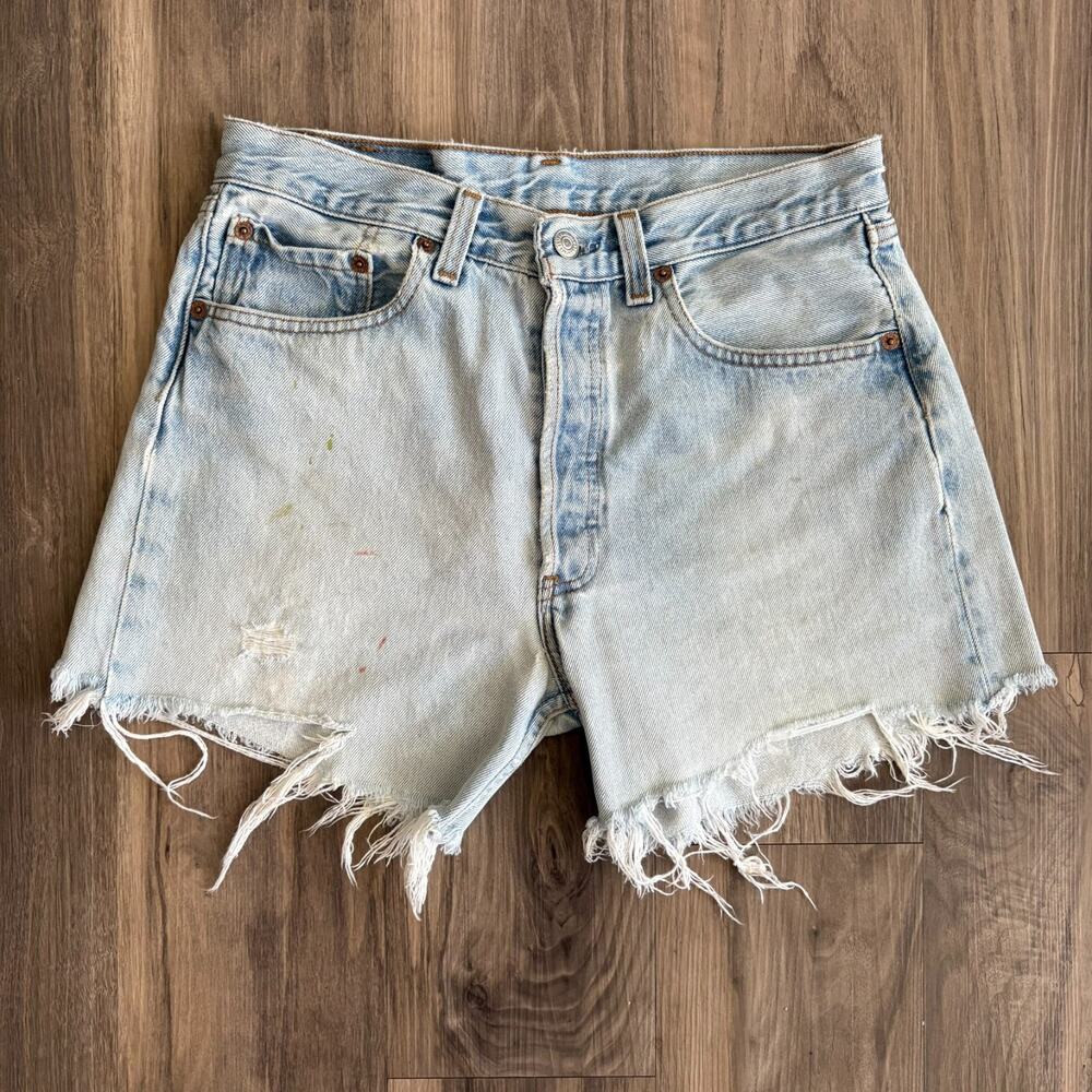 Vintage Levi's 501 Denim Shorts Women's 30" Light Wash Distressed Cut Off USA
